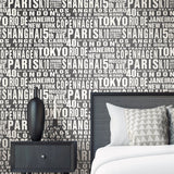 Around the World Black and White Peel and Stick Removable Wallpaper