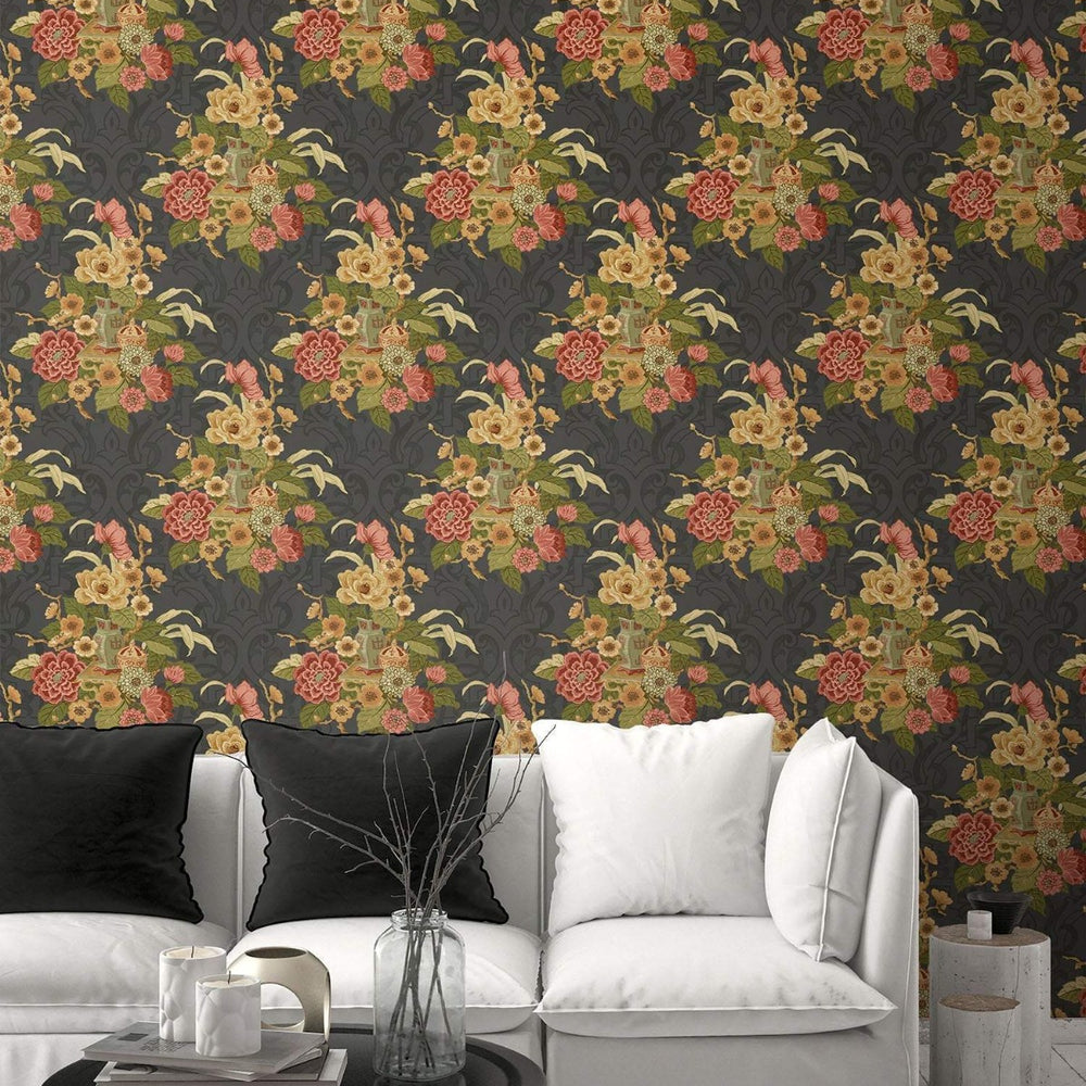 AI40000 dynasty floral wallpaper living room from the Koi collection by Seabrook Designs