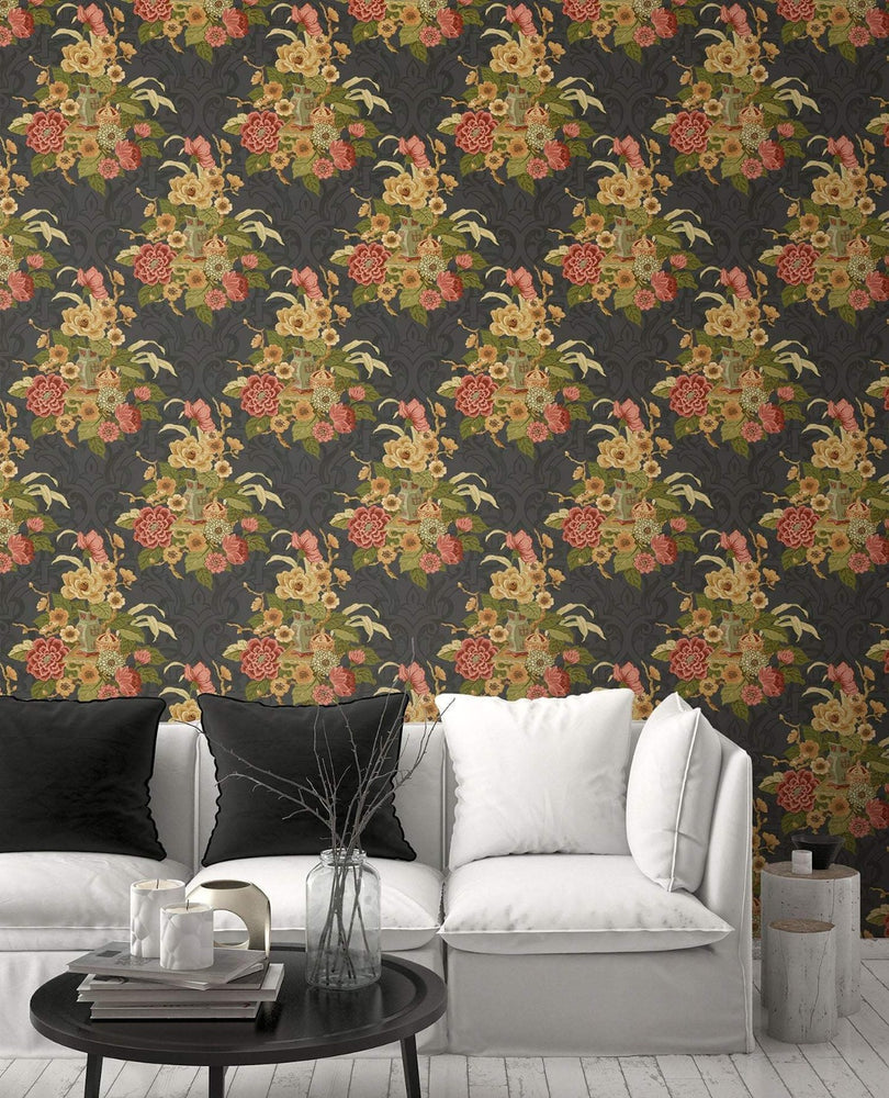 AI40000 dynasty floral wallpaper living room from the Koi collection by Seabrook Designs