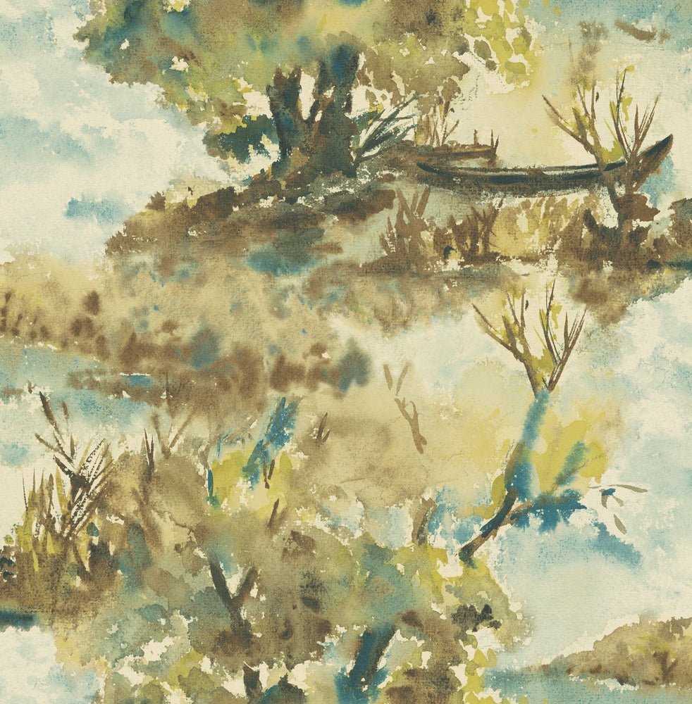 LG90607 Attersee watercolor landscape wallpaper from the Lugano collection by Seabrook Designs