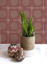 RY30710 mandala tile rustic wallpaper from the Boho Rhapsody collection by Seabrook Designs