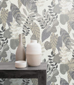 RY30908 tropicana leaves botanical wallpaper bench from the Boho Rhapsody collection by Seabrook Designs