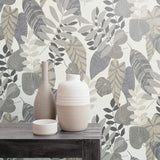 RY30908 tropicana leaves botanical wallpaper bench from the Boho Rhapsody collection by Seabrook Designs