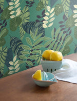 RY30914 tropicana leaves botanical wallpaper kitchen from the Boho Rhapsody collection by Seabrook Designs