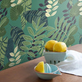 RY30914 tropicana leaves botanical wallpaper kitchen from the Boho Rhapsody collection by Seabrook Designs