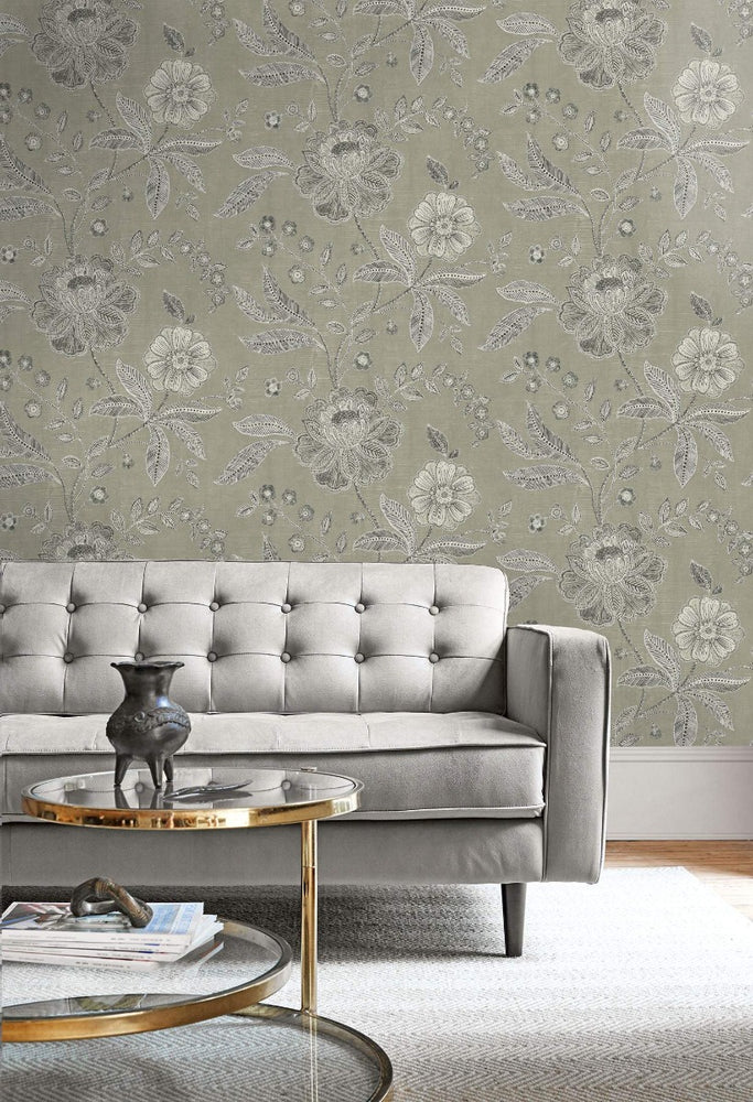 MK20300 linework floral wallpaper decor from the Metallika collection by Seabrook Designs