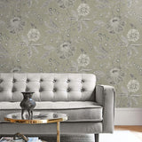 MK20300 linework floral wallpaper decor from the Metallika collection by Seabrook Designs
