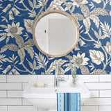 RY30202 bathroom rainforest leaves botanical wallpaper from the Boho Rhapsody collection by Seabrook designs