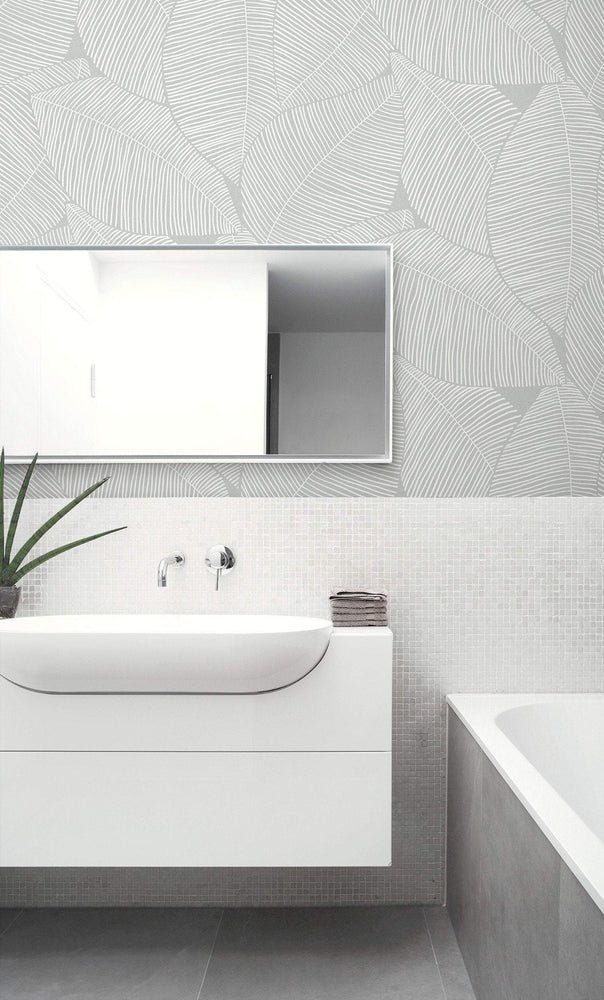 MB31305 bathroom magnolia leaf coastal wallpaper from the Beach House collection by Seabrook Designs