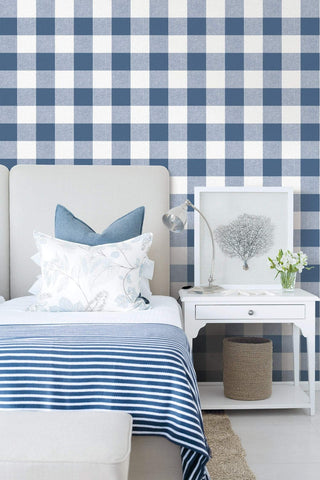 MB31902 bedroom blue picnic plaid coastal wallpaper from the Beach House collection by Seabrook Designs