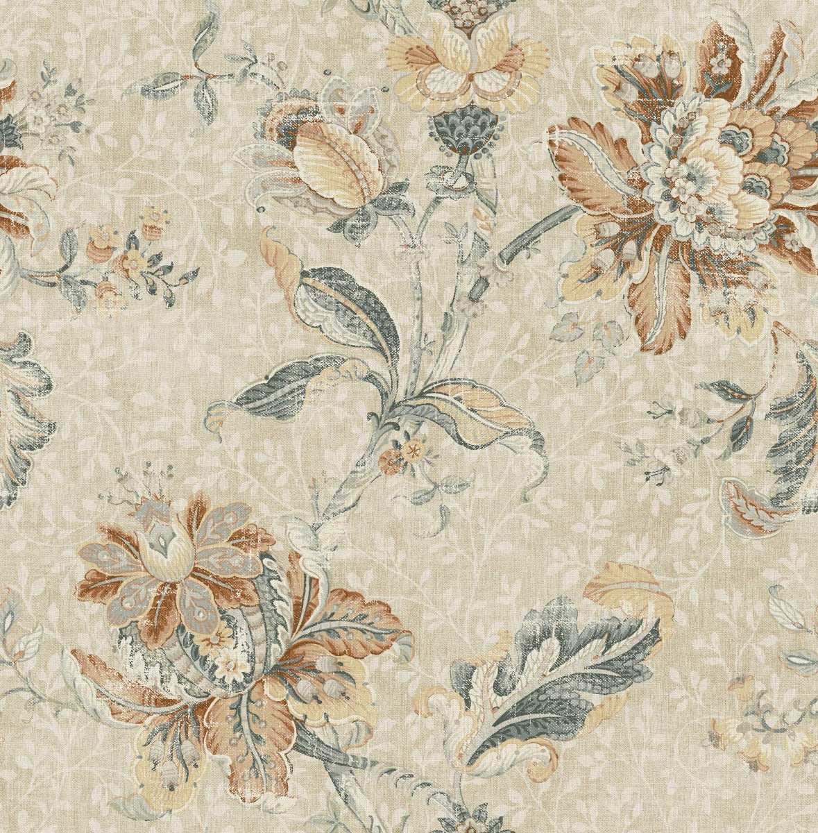 Jacobean Floral Damask, Beige and Chocolate Brown Tissue Paper