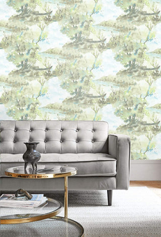 LG90604 Attersee watercolor landscape wallpaper living room from the Lugano collection by Seabrook Designs