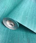 Natural Jute Teal Grasscloth Wallpaper