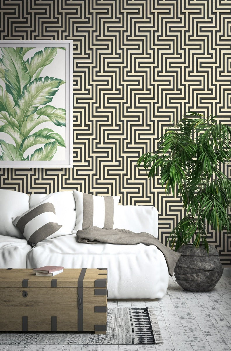 TA20400 Martinique maze geometric wallpaper living room from the Tortuga collection by Seabrook Designs