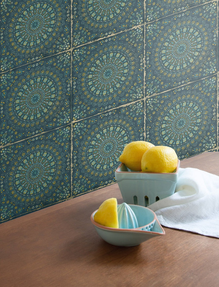 RY30712 mandala tile rustic wallpaper from the Boho Rhapsody collection by Seabrook Designs