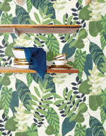 RY30904 tropicana leaves botanical wallpaper shelf from the Boho Rhapsody collection by Seabrook Designs