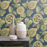 RY31212 calypso paisley leaf botanical wallpaper from the Boho Rhapsody collection by Seabrook Designs