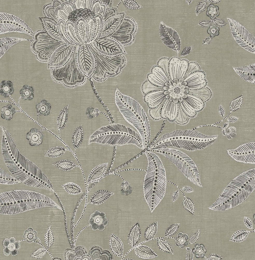 MK20300 linework floral wallpaper from the Metallika collection by Seabrook Designs
