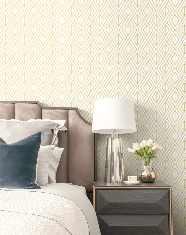 Metallic Gold Diamond Geometric Peel and Stick Removable Wallpaper