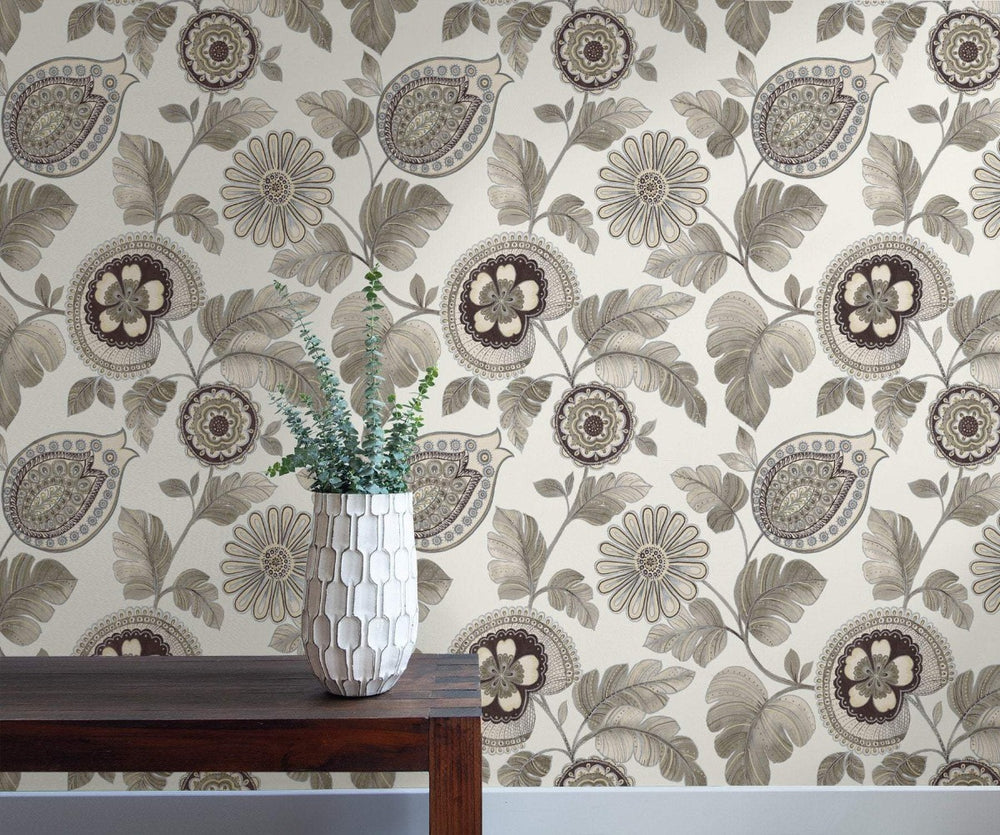 RY31200 calypso paisley leaf botanical wallpaper from the Boho Rhapsody collection by Seabrook Designs
