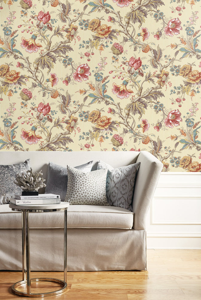 BM60403 Sullivan jacobean floral wallpaper living room from Say Decor