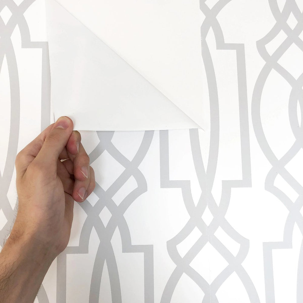 Soft Gray Deco Lattice Peel and Stick Removable Wallpaper