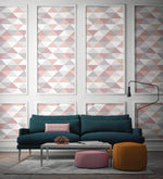 Mod Triangles Pink and Silver Peel and Stick Removable Wallpaper