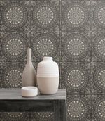 RY30700 mandala tile rustic wallpaper from the Boho Rhapsody collection by Seabrook Designs