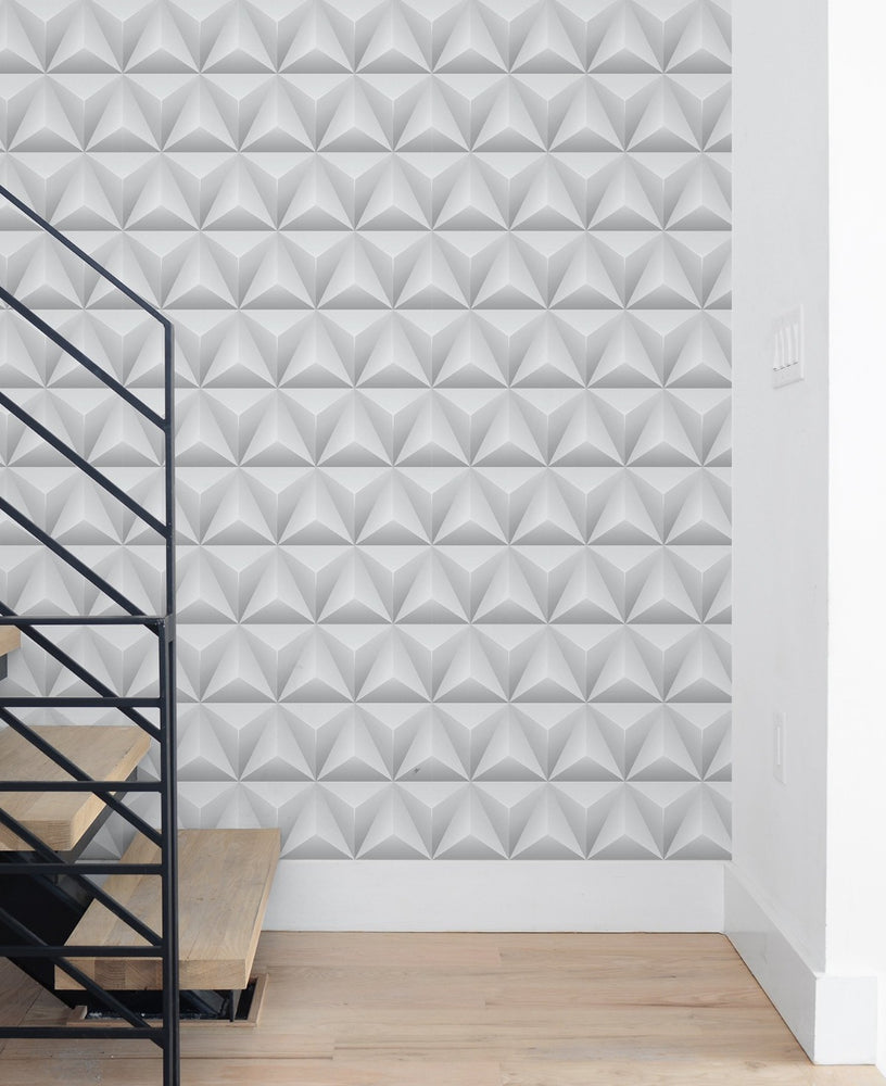 NW32800 triangle origami geometric staircase peel and stick removable wallpaper by NextWall