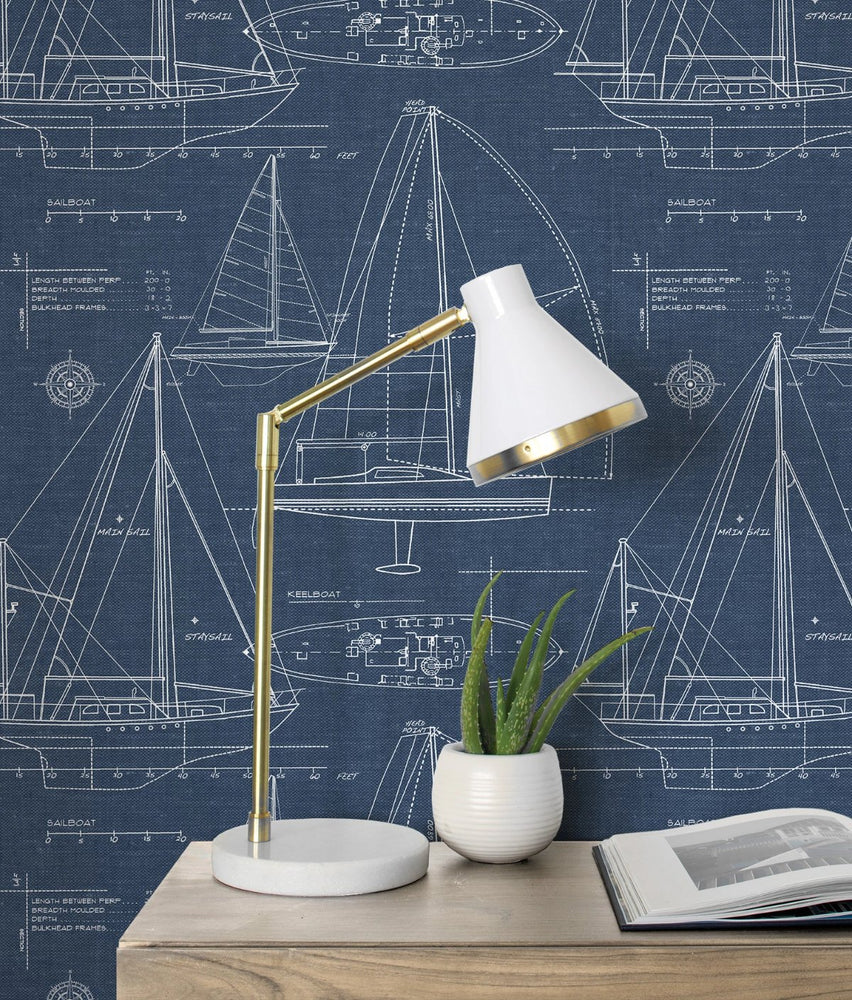 NW32902 sailboat peel and stick wallpaper desk