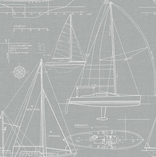 NW32908 gray sailboat coastal peel and stick removable wallpaper by NextWall