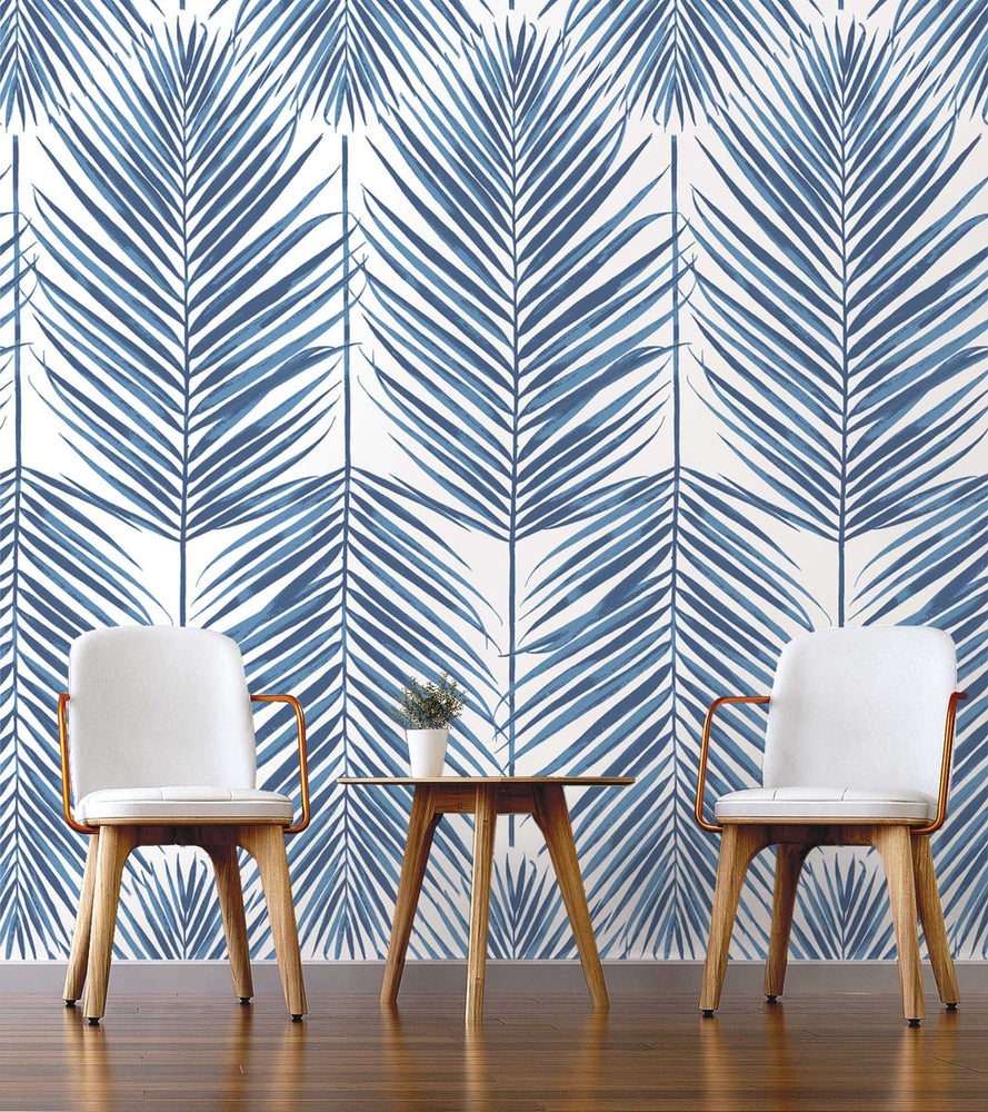 NZ10002M paradise palm leaf blue peel and stick wall mural decor from NextWall