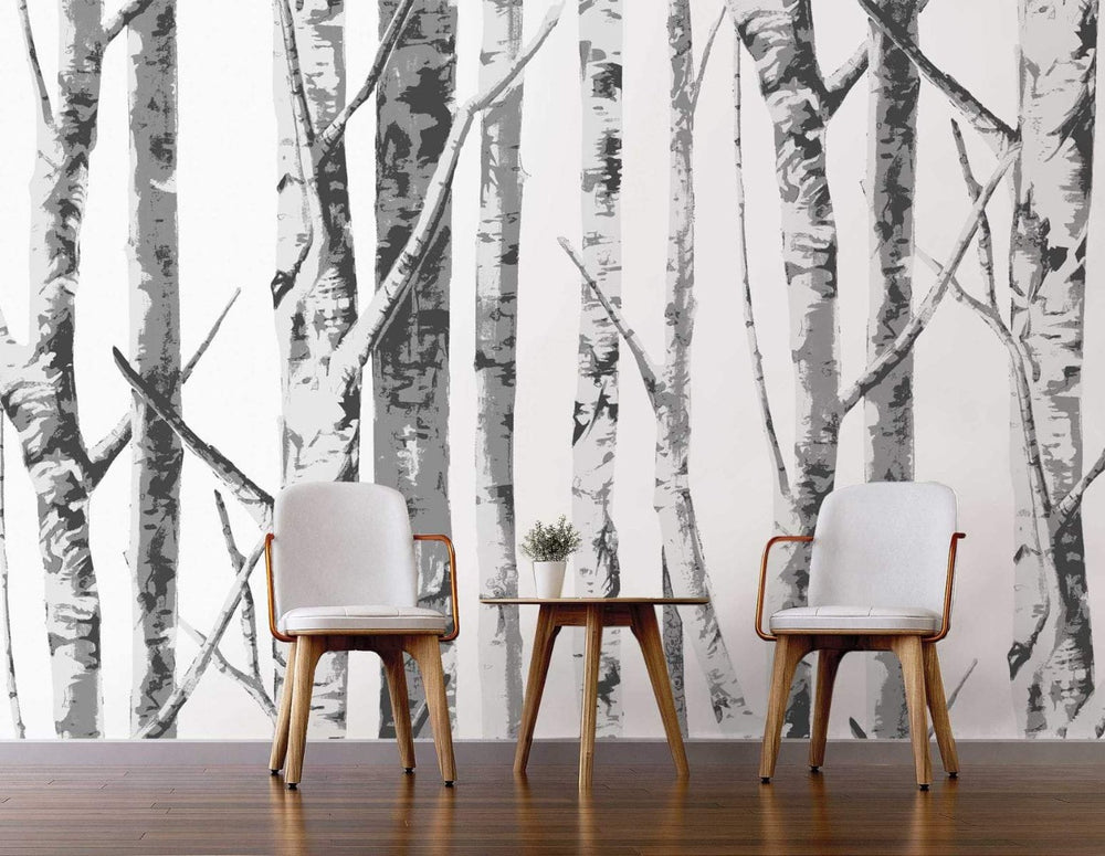 NZ10400M winter birch tree peel and stick wall mural living room from NextWall